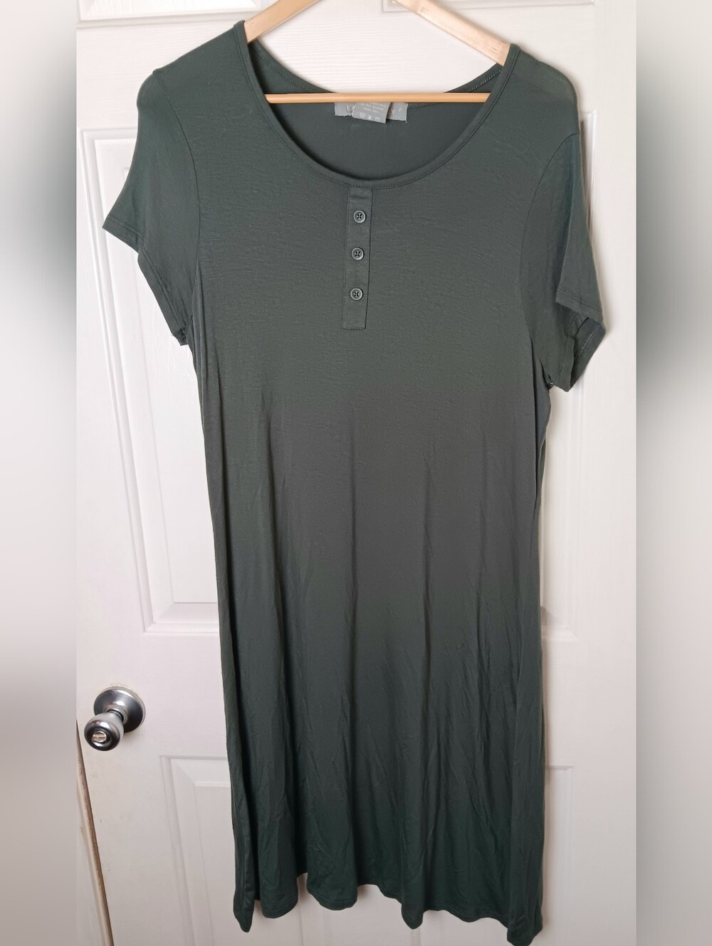 Lark + Grey PXL Moss Green Short Cap Sleeve Jersey Knit Midi Dress Stretch